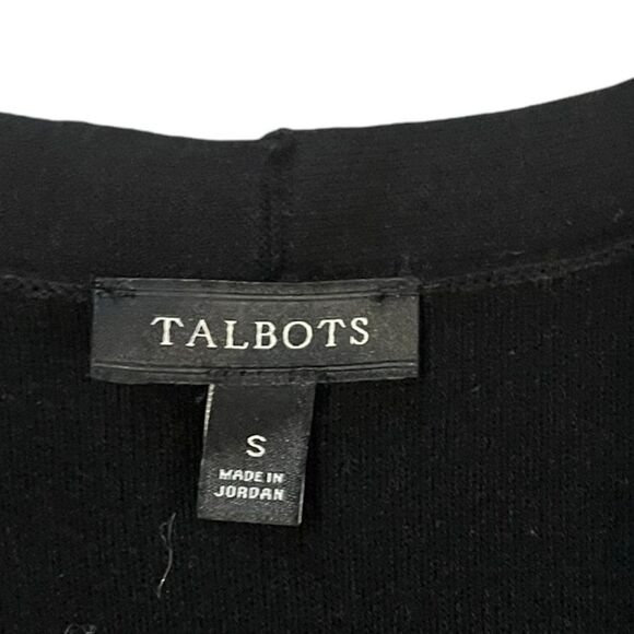 Talbots Long Scalloped Cardigan Open Front Lockets Black White Womens Small - Picture 4 of 7